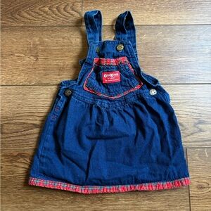 Vintage 90s Osh Kosh Red Plaid Denim Overall Dress Size 2T